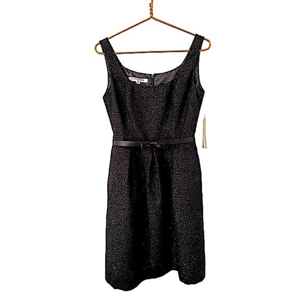 Evan-Picone Black Sparkle Cocktail Dress with Bow Belt NWT, Size 6